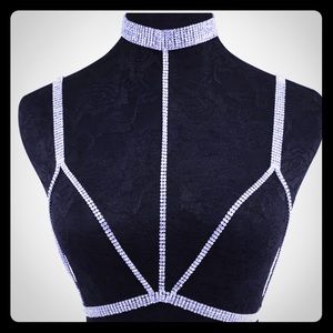 Rhinestone Caged Bralette body chain with choker